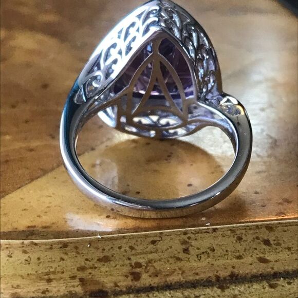 African Amethyst Sterling Silver Carved Ring Size 9 - Picture 7 of 9